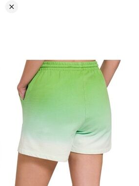 Zenana Outfitters Green to Cream Ombre Athletic Shorts